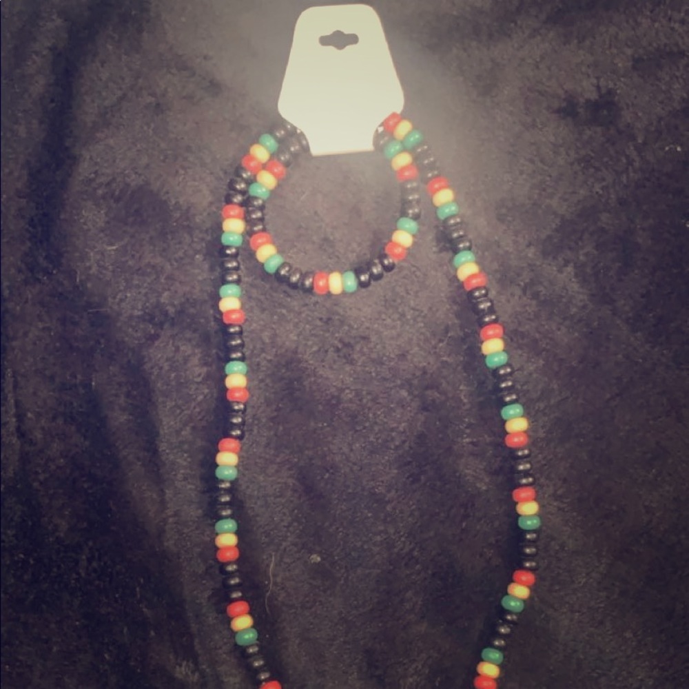 Jamaican colored bracelet and matching necklace.